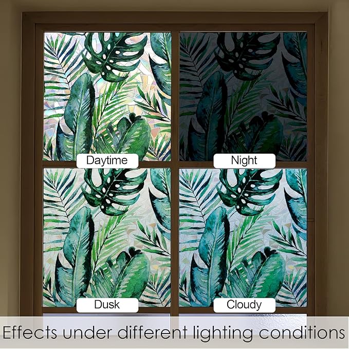 DKTIE Nature Pattern Rainbow Window Film Decorative Stained Glass Window Film Static Cling Films Easy Apply Removable Comes with Tools (U560-rainbow, 35.4" x 78.7")