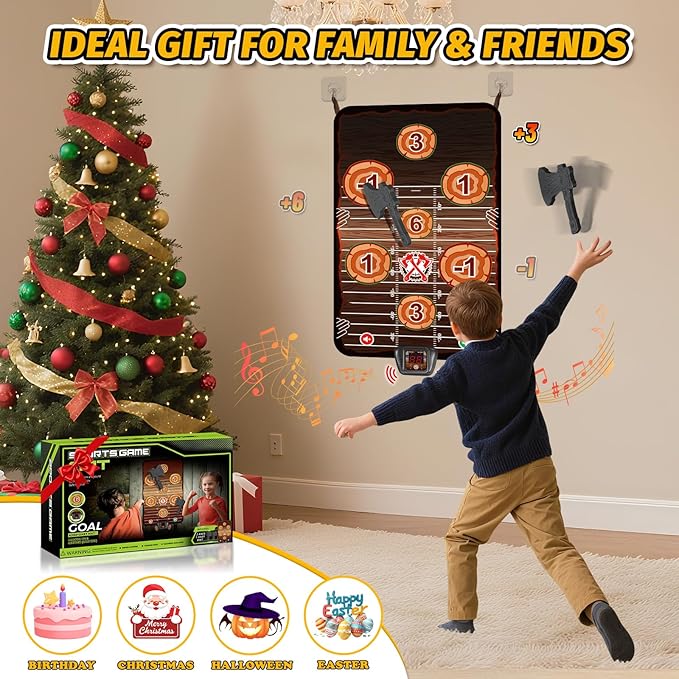 Axe Throwing Target Game Set, Electronic Scoring Throwing Game Toys Gifts for Kids Age of 3-10+ Years Old Boys & Girls, Backyard Indoor & Outdoor Yard Carnival Sport Party Play Game