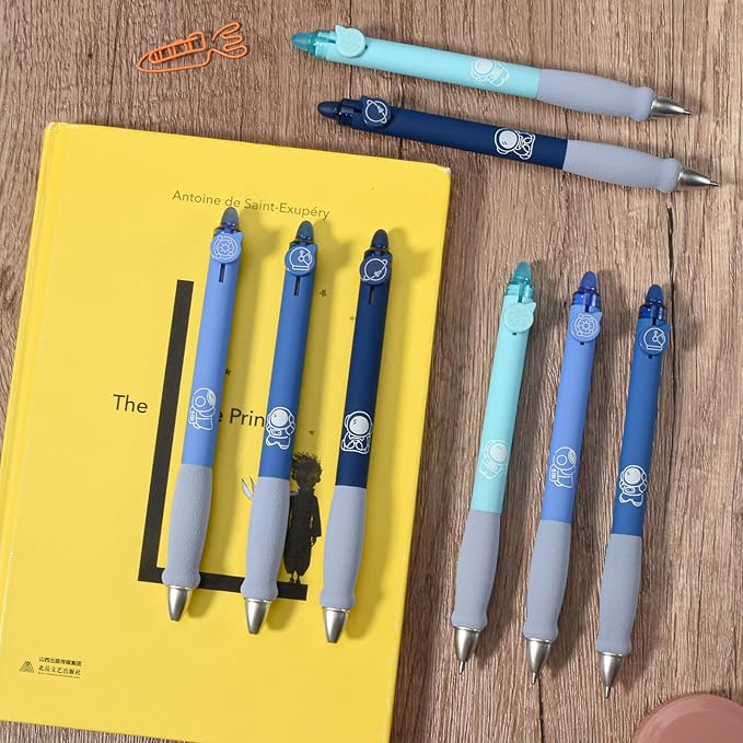 BAYTORY 8Pcs Cute Retractable Erasable Gel Pens, Blue and Black Ink Pen with Eraser Clear, Smooth Writing Comfortable to Use for Note Taking Marking Planner Crossword Puzzles (Blue)