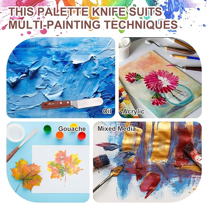 MECCANIXITY Pack of 1 Large Palette Knife No.13, 10.6" Long Palette Knives with Stainless Steel Flexible Spatula Pallet Knife and Wood Handle for Scraping, Mixing, Oil Acrylic Painting Canvas