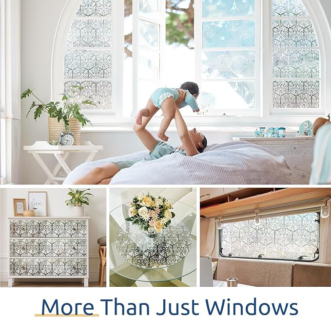 rabbitgoo Window Privacy Film Stained Glass Window Film, Decorative Stickers Removable UV Sun Blocking Clings Door Coverings, Diamond Pattern, 23.6 x 78.7 inches
