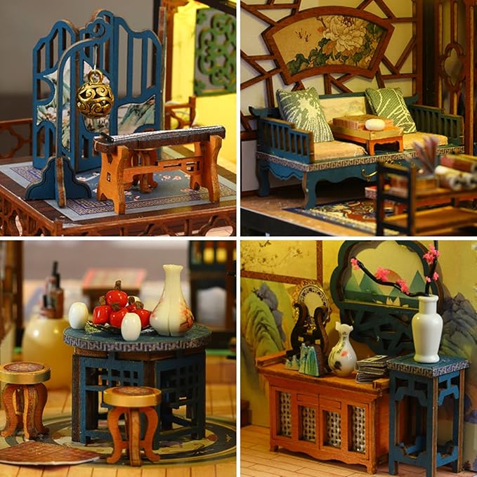 Miniature House Kit, Miniature Ki, Dollhouse Kit for Adults Teen, Mini House Building Kit for Birthday, Elegant Lanting