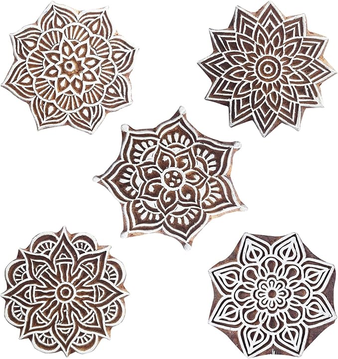 Royal Kraft Mandala Wooden Printing Stamps (Set of 5) - DIY Henna Fabric Textile Paper Clay Pottery Blocks Htag2209