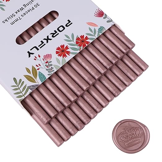 30 Pieces 7mm Sealing Wax Sticks for Glue Gun,PORXFLY Mini Wax Seal Sticks Great for Seals Stamp,Cards Envelopes,Wedding Invitations,Gift Wrapping,Wine Packages (Champagne Gold)