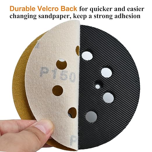 5-Inch 8-Hole Hook and Loop Sanding Discs 150-Grit Random Orbit Sandpaper, 50-Pack