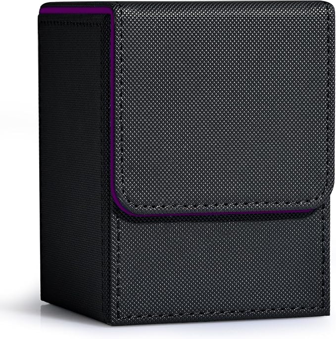ZLCA Card Deck Box for MTG, Yugioh Deck Case Holds 100+ Single Sleeved Cards, PU Leather Magnetic Storage Box Fits for CCG TCG Sport Card (Black& Purple)