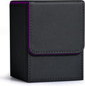 ZLCA Card Deck Box for MTG, Yugioh Deck Case Holds 100+ Single Sleeved Cards, PU Leather Magnetic Storage Box Fits for CCG TCG Sport Card (Black& Purple)