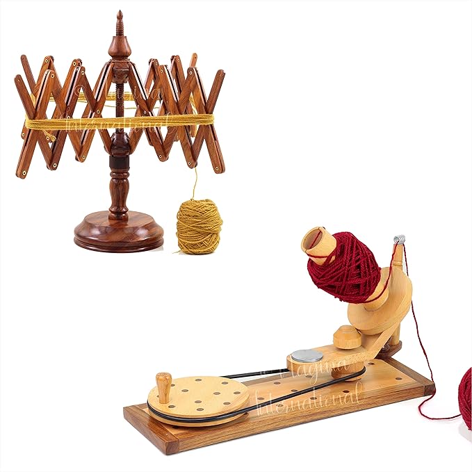 Wooden Handcrafted Heavy Duty Wooden Yarn Ball Winder - Premium Crafted Knitting Crocheting Accessories & Combo Set - Table Top Yarn Swift (Rosewood + Steem Beech Wood)