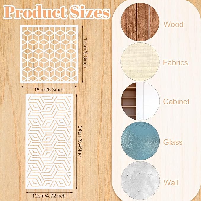 WSICSE 24Pcs Stencils for Painting, Reusable Geometric Painting Stencils Abstract Layering Stencil for Painting on Wood Canvas Furniture Floor Decor DIY Supplies, white