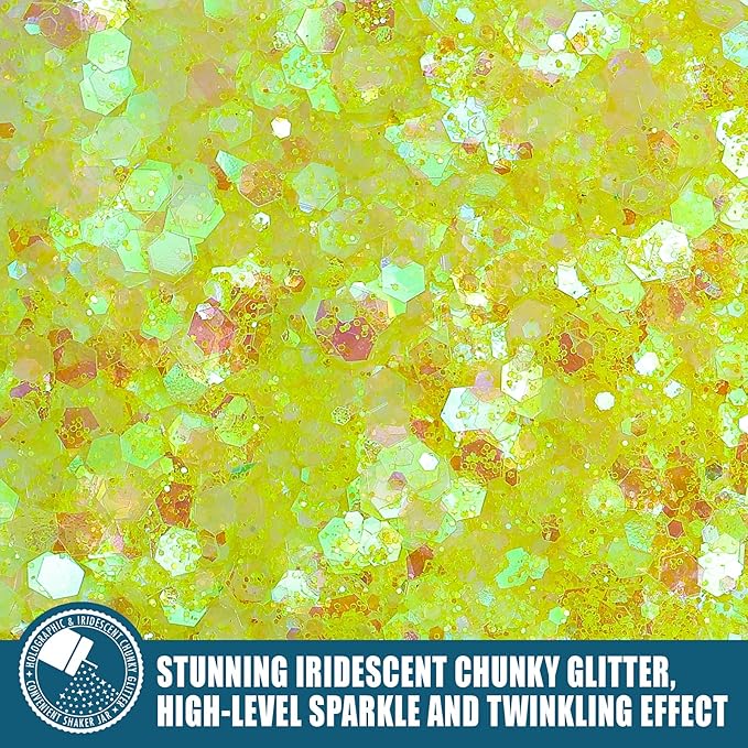 Iridescent Chunky Glitter 5.64oz/160g, Ultra Fine Glitter Powder Mixed Chunky PET Flakes Sequins for Resin Epoxy Craft Arts, Tumbler, Cosmetic Glitter for Body Nail Hair Eye Party (Iridescent Yellow)