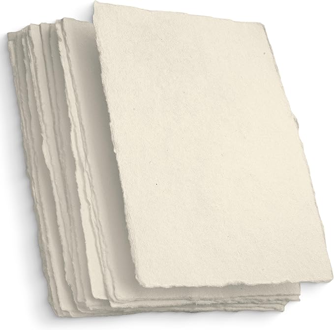 Wanderings Handmade A6 Cream Mixed Media Paper with Deckle Edge - 4x6-150 GSM -Colored Cold Press Textured Paper Made with Recycled Cotton for Crafts Card Making Sketching Watercolor - 50 Sheets