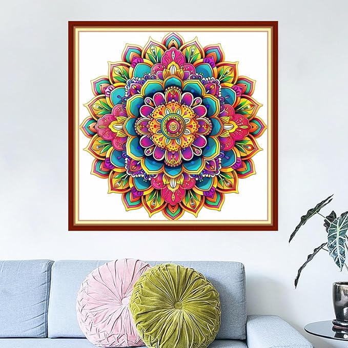 Dimensean Stamped Cross Stitch Kits Full Range of Embroidery Patterns Starter Kits for Beginners Adult or Kids DIY Cross Stitches Needlepoint Kits 11CT-Colorful Mandala 18x18 inch