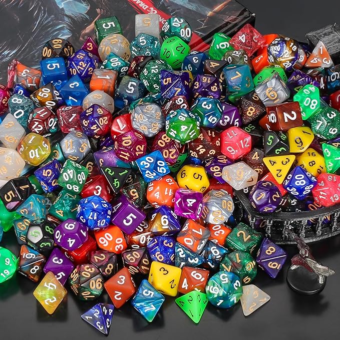 QMay 35 Sets Polyhedral Dice - 35 X 7 (245 Pieces) DND Dice with a D&D Dice Large Drawstring Bag, 35 Colors D4 D6 D8 D10 D% D12 D20, Great for Dungeons and Dragons, RPG, MTG,Role Playing Table Games