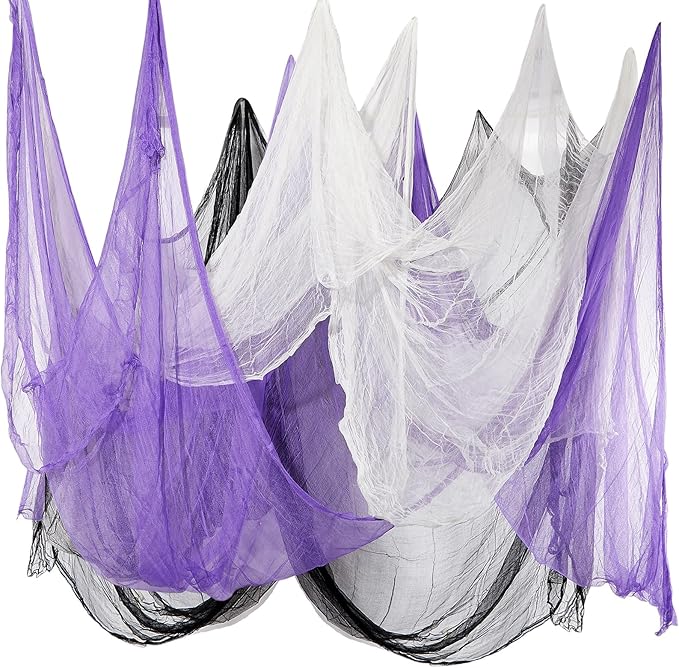 Boao Halloween Cheese cloth 84.65 x 590.55 Inch White Black and Purple Cheesecloth Roll for Crafts Large Cotton Muslin Gauze Fabric for Halloween Outdoor & Indoor Spooky Decoration