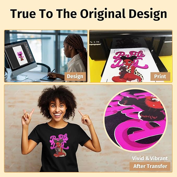 TransOurDream Tru-PHTV Printable Heat Transfer Vinyl for T Shirts (10 Sheets, 8.5x11) Full-Color Iron on Vinyl for Inkjet Printer Easy to Cut & Weed DIY Design