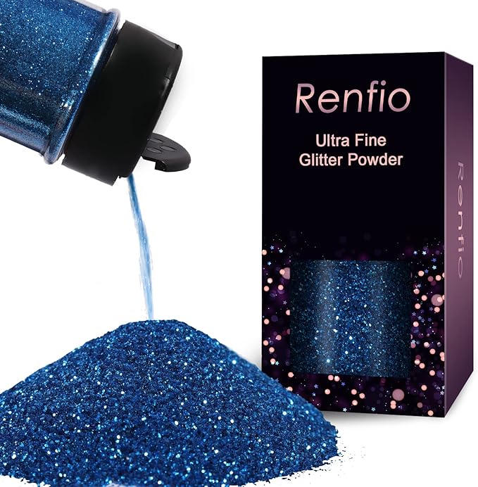 Renfio Ultra Fine Glitter Powder Metallic Resin Glitter 2.11 Oz (60g) PET Flakes Crafts Sequins 1/128" 0.008" 0.2mm Epoxy Chips Flakes for Tumblers Slime Decoration - Yale Blue