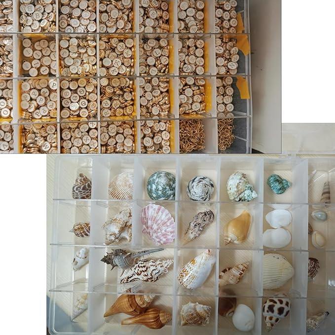 Xiaoyztan Clear Plastic Organizer, 18 Fixed Grids, Jewelry Box Bead Storage Container for Small Parts, Fishing Tackle, DIY Crafts, and Earrings, Overall 8 x 4.7 x 1.3 Inch, 2Pcs