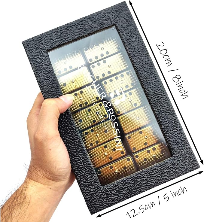 Bucher&Rossini Metal Surface Dominoes Set Double 6 for Adults and Kids - Classic 28Pieces Gold Metal Surface Domino's Game Set Idea Gift Present for Domino Players or Family Game Night