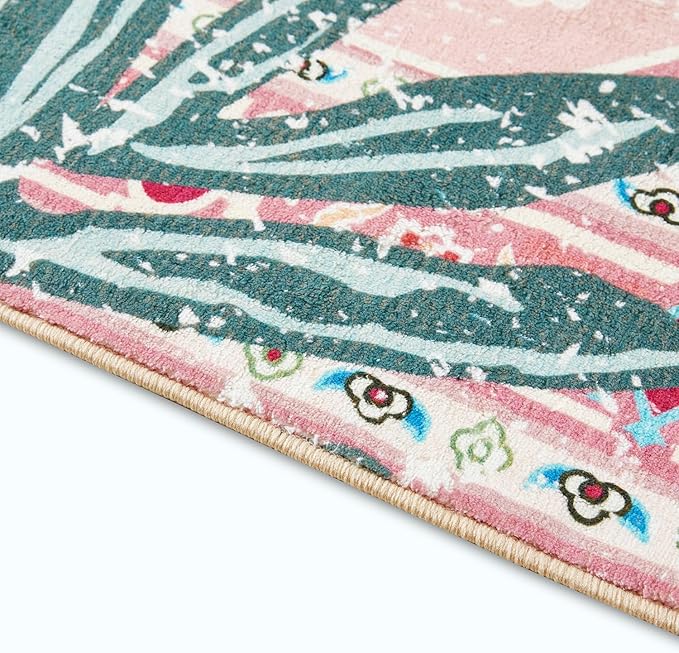 Washable Pink Rugs Boho Vintage Tropical Jungle 8x10 Area Rugs Tribal Oriental Carpet for Bedroom Kitchen Dining Living Room Office Distressed Indoor Cute Nursery Rug
