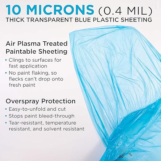 Dura-Gold 72" x 59' Pure Blue Pre-Folded Masking Film, (3 Pack) Painters Plastic Roll (0.4 Mil), Pull Down Drop Sheet, Pre-Folded Plastic Sheeting for Painting Protection on Auto, Walls, Furniture