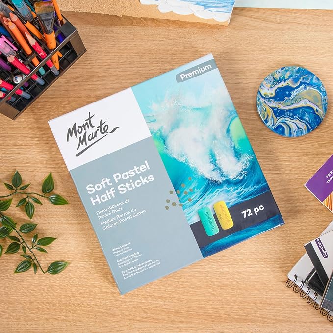 Mont Marte Soft Pastel Half Sticks 48pc, Pastels Art Supplies, Artist Quality Pastels, Extra Soft and Smooth Texture, Ideal for Professional Level Artwork