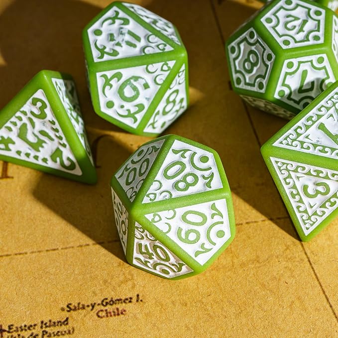 7-Die DND Dice Set New Pattern Polyhedral Dice Set with Leather Bag D&D Die for RPG Table Games(Green White)