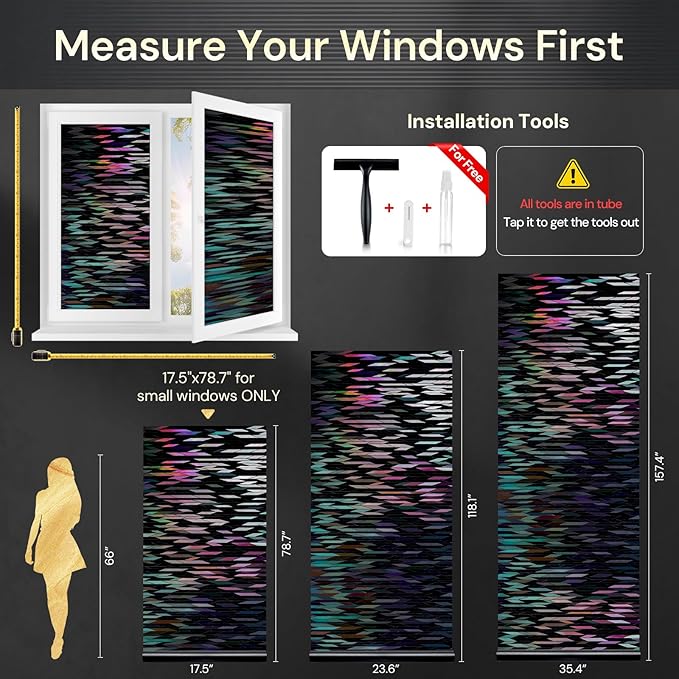 rabbitgoo Window Privacy Film, Total Blackout Window Film, Stained Glass Heat Control Glass Thermal Sticker, Room Darkening Door Cover, Anti-UV Privacy Cling with Installation Tools, 17.5" x 78.7"