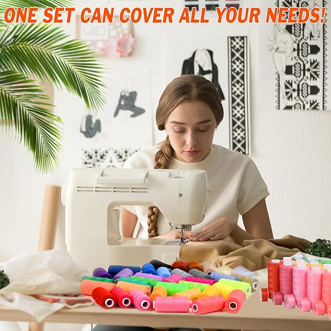125 Pcs Sewing Thread Kit, 36 Assorted Colors Machine Threads with Spools, 400 Yards Prewound Bobbins Set with 50 Machine Needles (70/9, 75/11, 90/14, 100/16 110/18) for Universal Sewing Machines Use