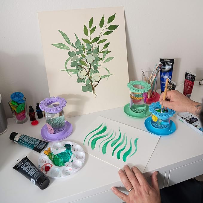 Paint Puck Ultimate Rinse Cup Paint Brush Cleaner (Blue, Jar) - Non-Spill Paint Water Cup & Brush Cleaner with Brush Holder, Squeegee Lips & Drip Tray for Acrylic, Watercolor & Art Supplies