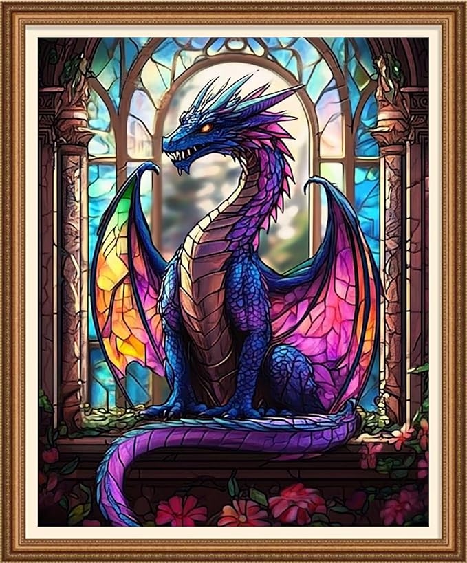 Disnesart Cross Stitch Stamped Full Embroidery Kits DIY 11CT Cotton Thread Printed DIY Needlepoint Kits Craft Needlework Set Cross-Stitch Stamped Sets- Colorful Dragon 16x20 inch