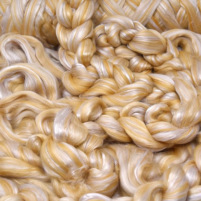 Merino Silk Luxe Tonal Designer Blend. Superfine Merino, Mulberry Silk, Tussah Silk. Top Roving for Spinning or Felting. Champagne Bliss 1oz