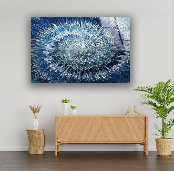 My Photostation.com 43Wx27H'' Abstract Blue Textured Glass Wall ArtTempered Glass Printing Wall Decor Large Wall Art Wall Hangings