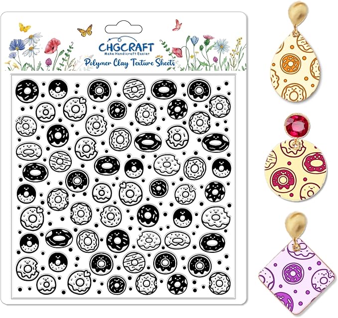 CHGCRAFT Donuts Pattern Polymer Clay Texture Sheet Polka Dots Pattern Silicone Texture Mat for Polymer Clay Making Earrings Jewelry DIY Crafts 5.5 × 5.5 Inch