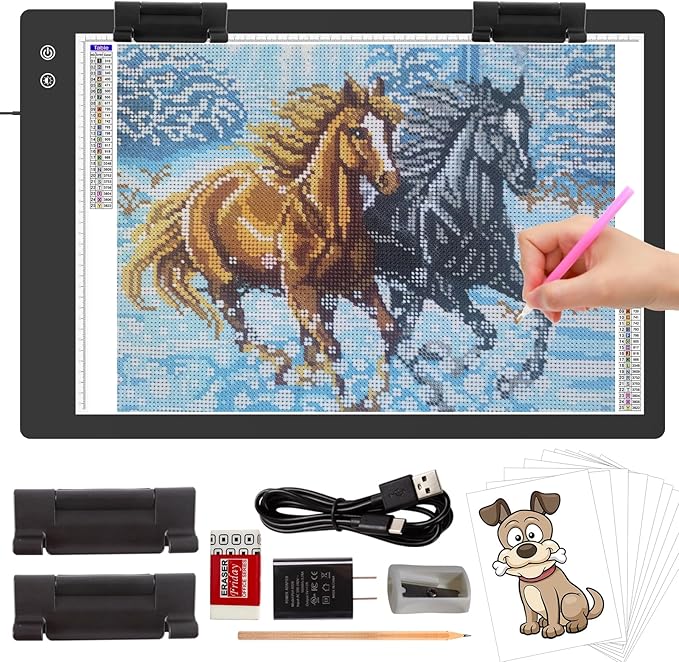 Rechargeable A2 Light Box (23.7"x15.8"), 3-Color Light LED Light Pad for Tracing, Large Diamond Painting Light Board, 6 Levels/Stepless Dimming Light Table for Drawing, Sketching, Animation