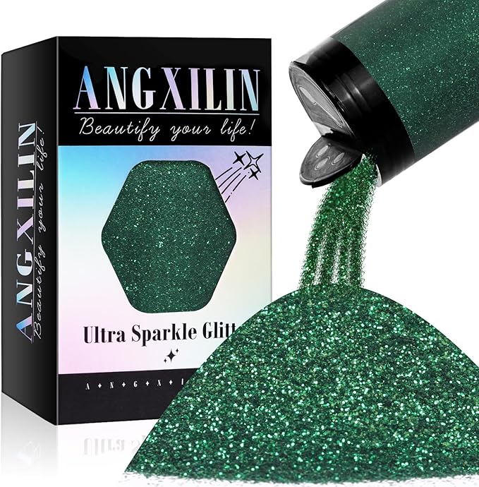 High Capacity 260g Shaker Bottle Package Metalic Fine Glitter,ANGXILIN for Tumbler Jewelry Making,Epoxy Resin DIY Craft,Face Body Nail Art Fine Glitter (Forest Green)