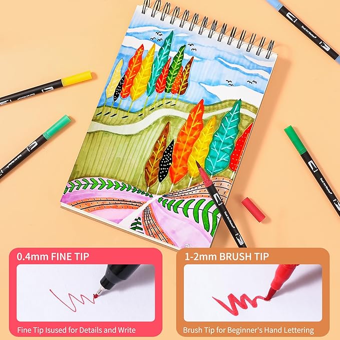 Dual Tip Markers, Double Brush Art Markers Set with Fine Tip and Brush Tip for Adult Coloring Book, Hand Lettering, Calligraphy & Drawing, Art Supplies Kit for Kids and Adults (120 Colors)