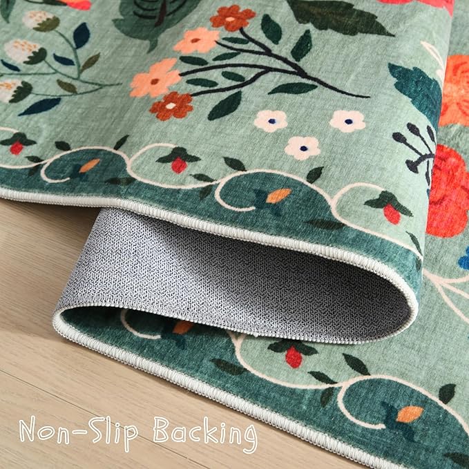Rugcomf Runner Rug for Hallways Kitchen Rug Non Slip 2'x 6' Washable Rugs with Rubber Backing Soft Floral Carpet Runner for Hallways, Kitchen, Laundry, Bedroom, Bathroom(Green)