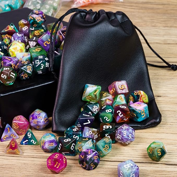 8 Sets Polyhedral Dice Set D&D, 56pcs DND Dice Set with 2 Large Leather Bag for RPG Table Games