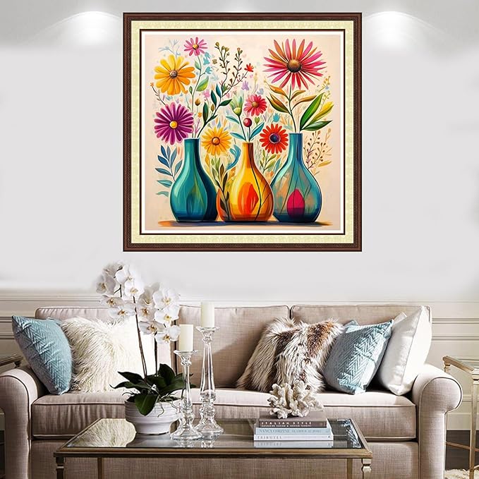 Findvoor Counted Cross Stitch Kits for Adults Full Range of Cross Stitching Embroidery Unprinted Pattern for Beginners, 11CT Needlepoint Kit Patterns Embroidery Kits-Colorful Flower vase 18x18 inch