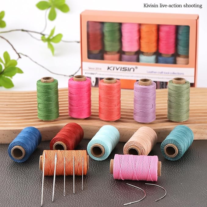 0.55mm Bonded Round Waxed Polyester Thread 76 Yards Each, 12 Rainbow Color Wax Coated String Thin Cord for Micro Macrame, Bracelets Braided, Leather Sewing, Stitching, Beading and Bookbinding
