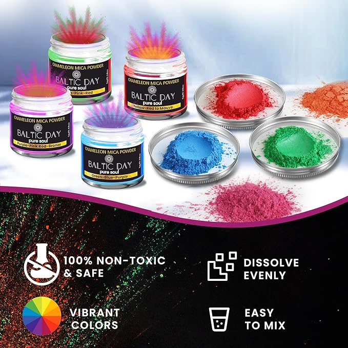 BALTIC DAY - Chameleon Mica Powder, 40 Jars of Color Shift Mica Powder Set - Chameleon Mica Powder for Resin - Chameleon Powder - Holographic Mica Powder
