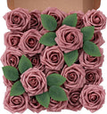 Artificial Flowers Foam Fake Roses 25pcs Dusty Rose Faux Roses with Stems for Home Decor DIY Wedding Bouquets Party Bridal Shower Centerpieces Faux Flower Arrangements Tables Decorations