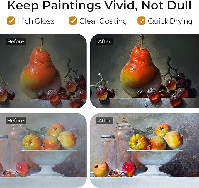 Nicpro Gloss Varnish for Acrylic Painting 8.45oz, Non-Yellowing, Non-Toxic, Anti-Crazing, Clear Acrylic Varnish for Pro Artist, Hobby Painter on Canvas Artwork, Acrylics Paint, Wood, High Gloss Finish