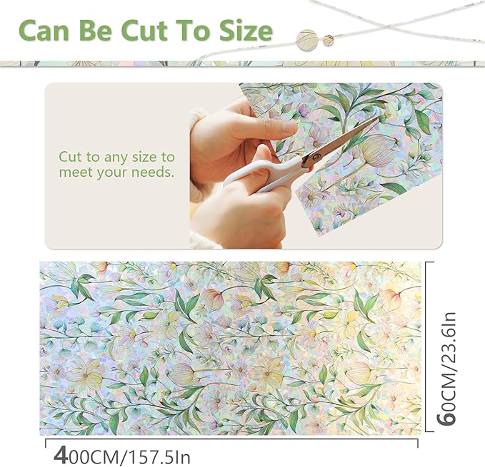 FINNEZ Window Privacy Film Stain Glass Film Flowers Rainbow Window Film Window Clings Non-Adhesive Reusable Decorative for Home（Forest Rainbow，23.6 Inch x 13.1 Feet）