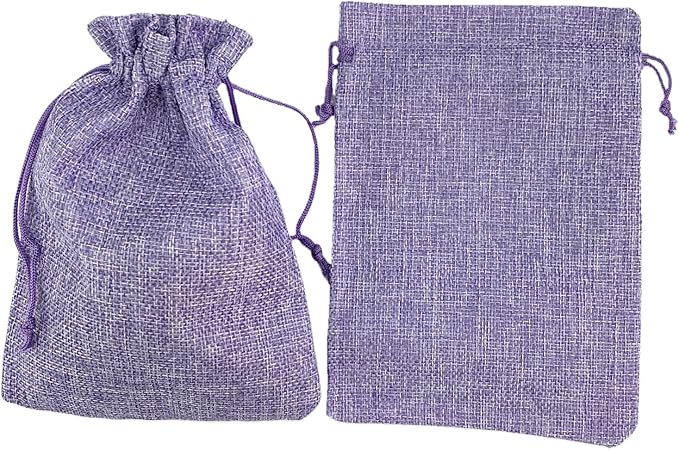 Palmhomee Pack of 25 Burlap Gift Bags with Drawstring Linen Jewelry Pouches Wedding Hessian Jute Bags for Birthday Jewelry and Treat Pouches Party Wedding Favors Gift Art and DIY Craft   (5x7 Inch, Lavender)