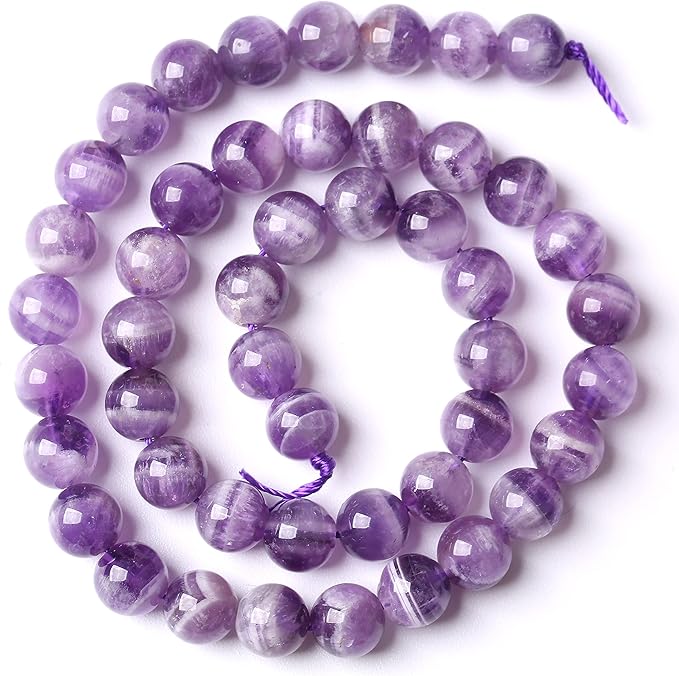Natural Purple Dream Lace Amethysts Beads Crystal Round Loose Beads for Jewelry Making 8mm 45PCS 1 Strand 15" (Purple Dream Lace Amethysts, 8mm)