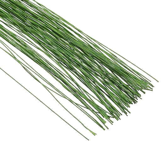 PATIKIL 28 Gauge 16" Floral Stem Wire, 100 Pcs Paper Wrapped Iron Artificial Flower Stem Accessories for DIY Bouquet Stem and Craft Decoration, Light Green