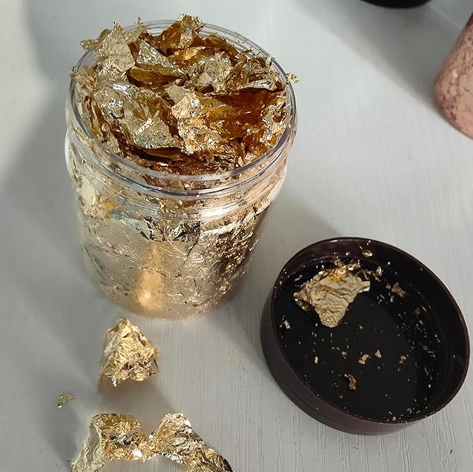 Gilding Flakes,Gold Foil Flakes for Resin,Blue Red Purple Pink Metallic Foil Flakes for Resin Jewelry Making,Nails,Painting Art,Crafts and Slime (Imitation Gold +Silver+Copper)