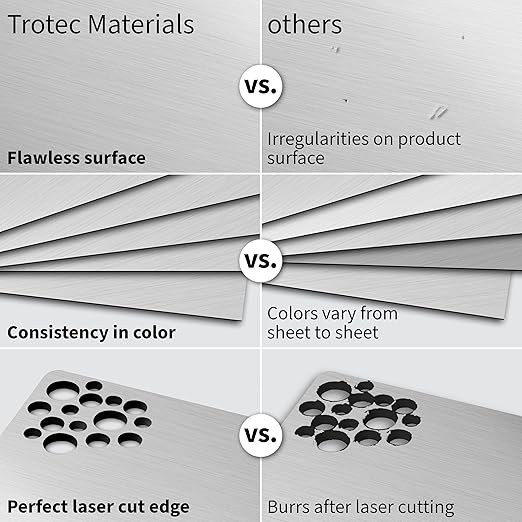Trotec | Metallic Looking Acrylic Sheet | 12"x20"x1/8", 4 Pcs | Brushed Aluminum/Black | Metallic Finish - Scratch Resistant for Laser Engraving & Cutting,Printing,Glowforge,Name Plate | USA Made