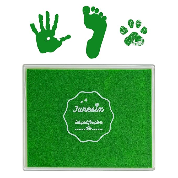 Ink Pad, 5x4'' Washable Non-Toxic Ink Stamp Pad for Baby Footprint Handprint, Green